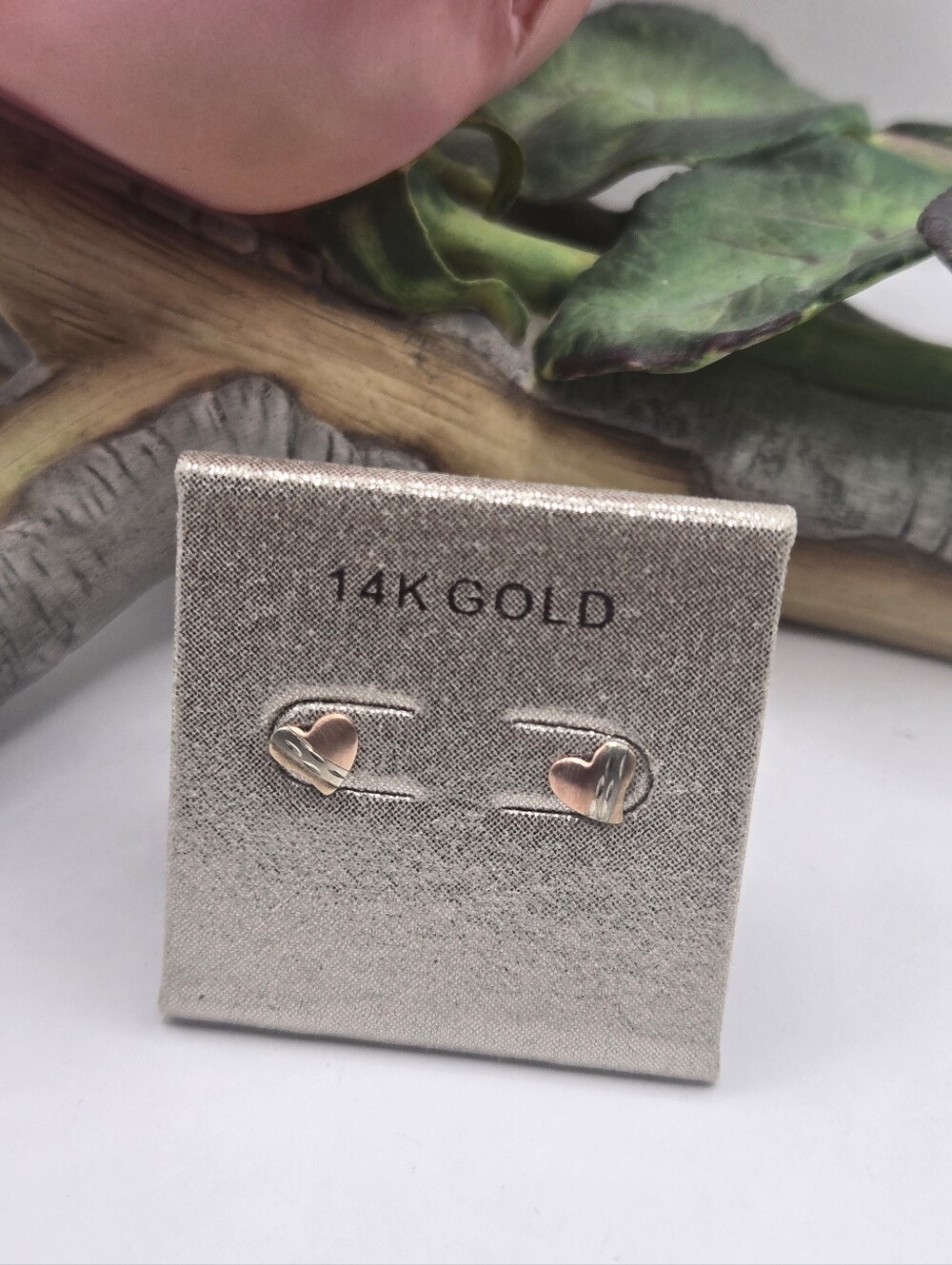 14K Gold Small Heart Stud Earrings - Rose Gold Accents